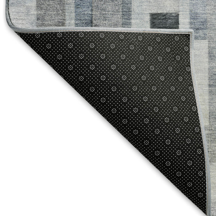 10' X 14' Striped Washable Area Rug With UV Protection (695354) - Blue / Ivory / Gray