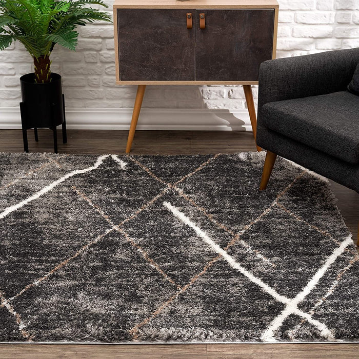 8' x 11' Modern Distressed Lines Area Rug - Gray