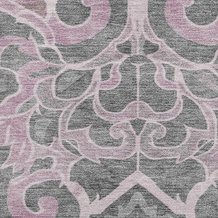 10' X 14' Floral Medallion Washable Area Rug With UV Protection (709078) - Pink / Ivory / Gray
