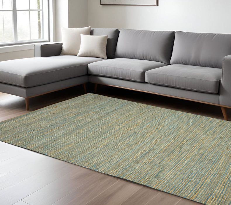 8' X 10' Jute Striped Flatweave Handmade Area Rug - Aqua