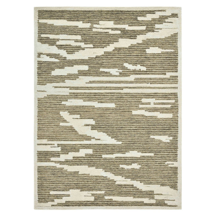 9' X 13' Wool Abstract Hand Hooked Area Rug - Beige And Brown