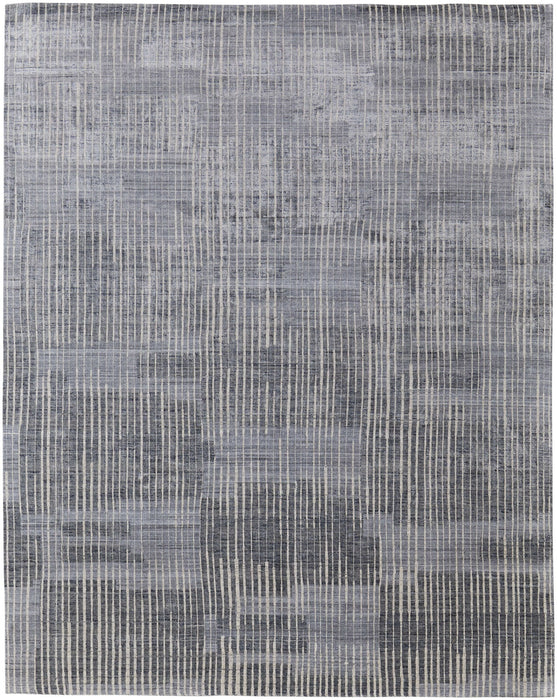 9' X 12' Abstract Hand Woven Distressed Area Rug (566949) - Blue / Ivory / Gray