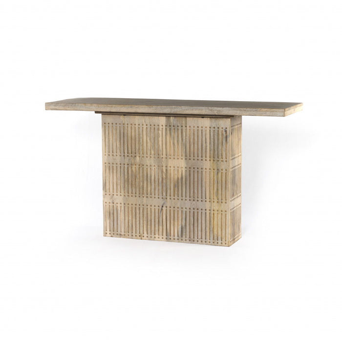 Solid Wood Distressed Pedestal Console Table - Light Brown