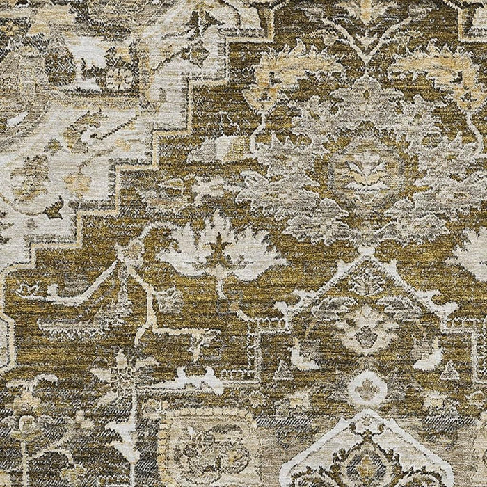 9' X 12' Floral Medallion Washable Area Rug With UV Protection - Brown
