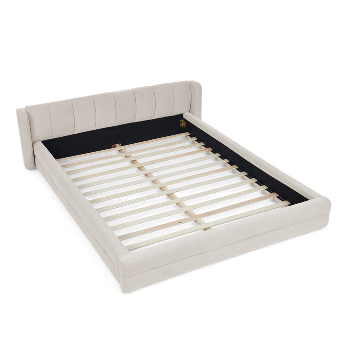 Modern Upholstered Bed Frame With Thick Fabric And Headboard