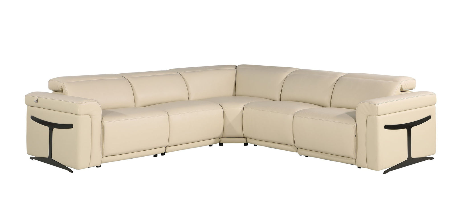 Italian Leather Modular L Shaped Five Piece Corner Sectional - Beige