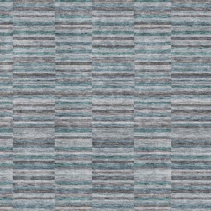 10' X 14' Striped Washable Area Rug With UV Protection - Teal / Gray