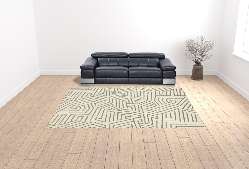 9.8' x 12.8' Geometric Power Loom Area Rug - Gray And Ivory