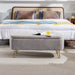 Giga storage ottoman bench with padded camel faux fur upholstery, modern design, and storage space for living room or bedroom.