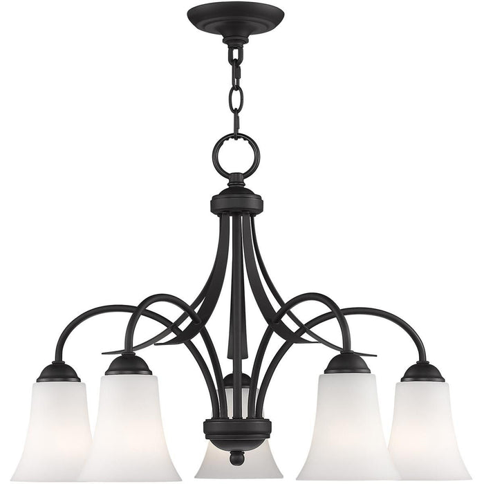 18" Five Light Dimmable Chandelier With Shades - Black