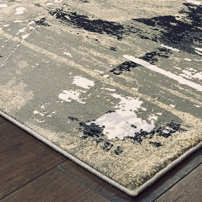 10' x 13' Abstract Power Loom Stain Resistant Area Rug - Black Gold Gray And Ivory