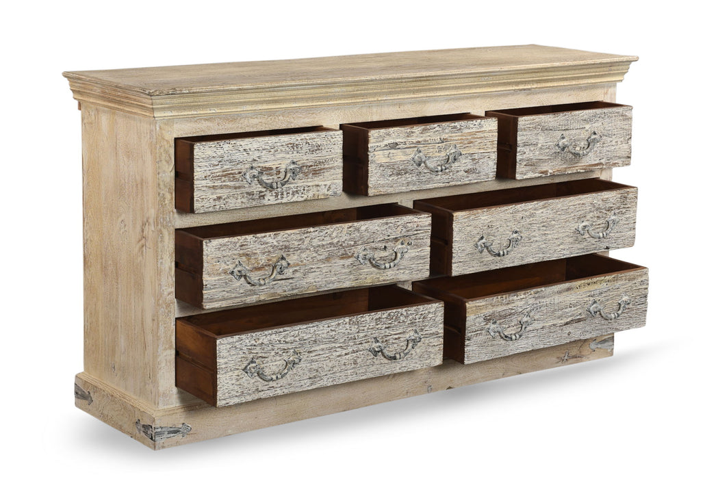 64" Solid Wood Seven Drawer Double Dresser - White