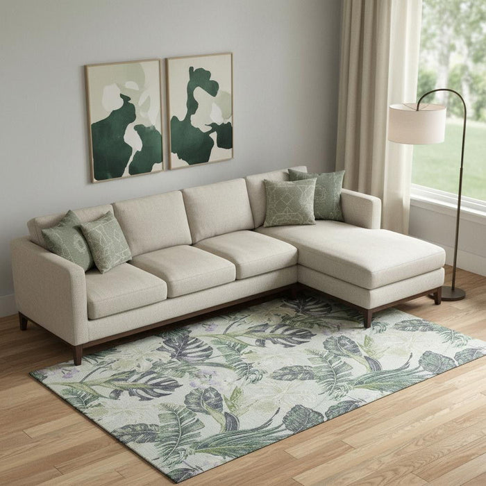 10' X 14' Floral Washable Area Rug With UV Protection (697818) - Artichoke Green / Lavender / Ivory