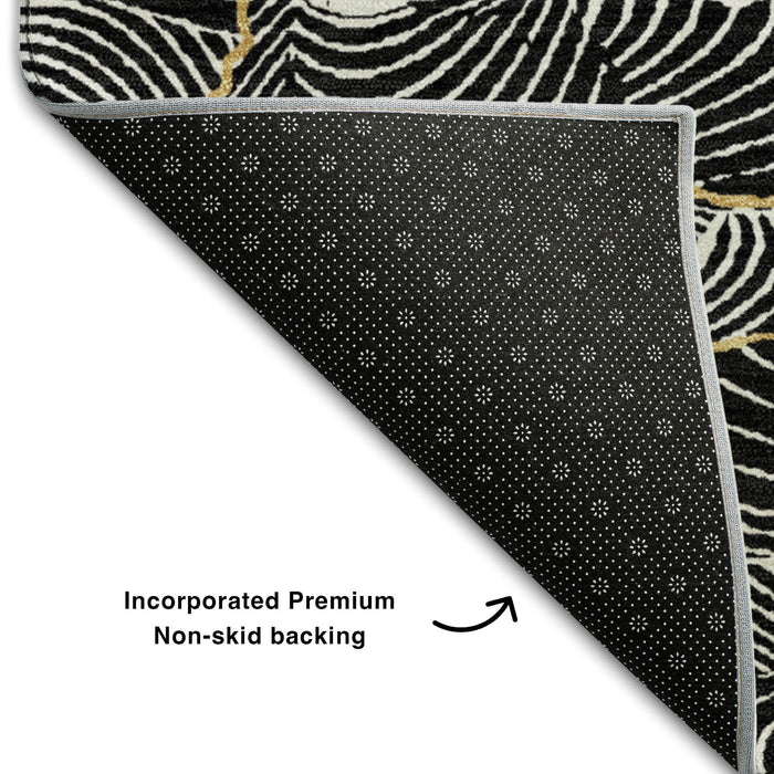 10' X 14' Abstract Washable Area Rug With UV Protection (682187) - Black / Ivory / Gold