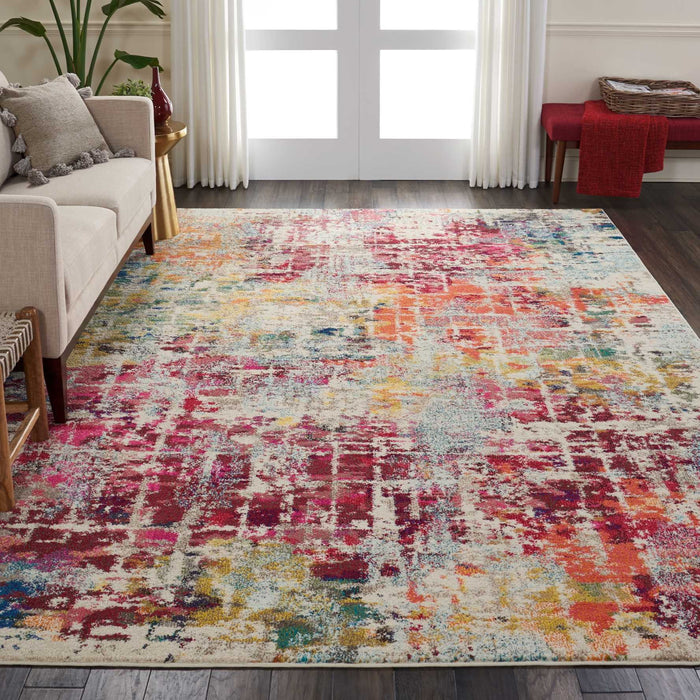 8' X 11' Abstract Distressed Non Skid Area Rug - Ivory