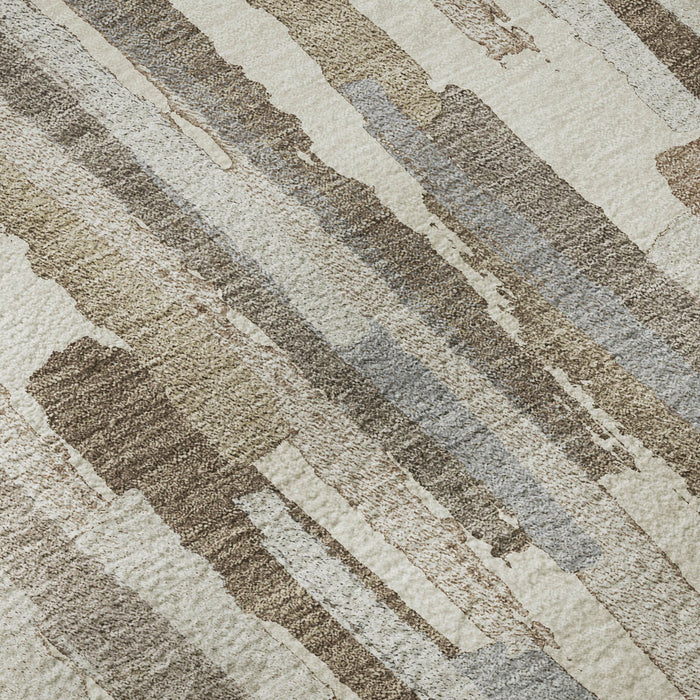 10' X 14' Striped Washable Area Rug With UV Protection (692940) - Ivory / Gray / Brown
