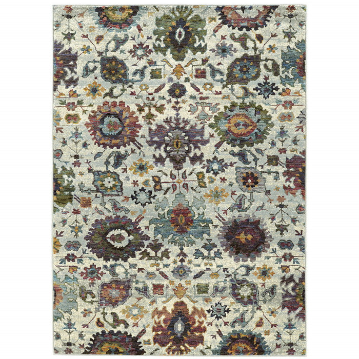 9' x 12' Oriental Power Loom Area Rug - Purple And Gray