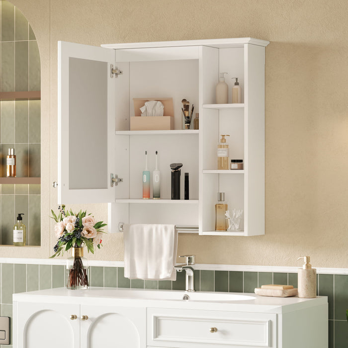 Giga modern 3-in-1 bathroom mirror cabinet with adjustable shelf and towel bar, featuring sleek design and functional storage.