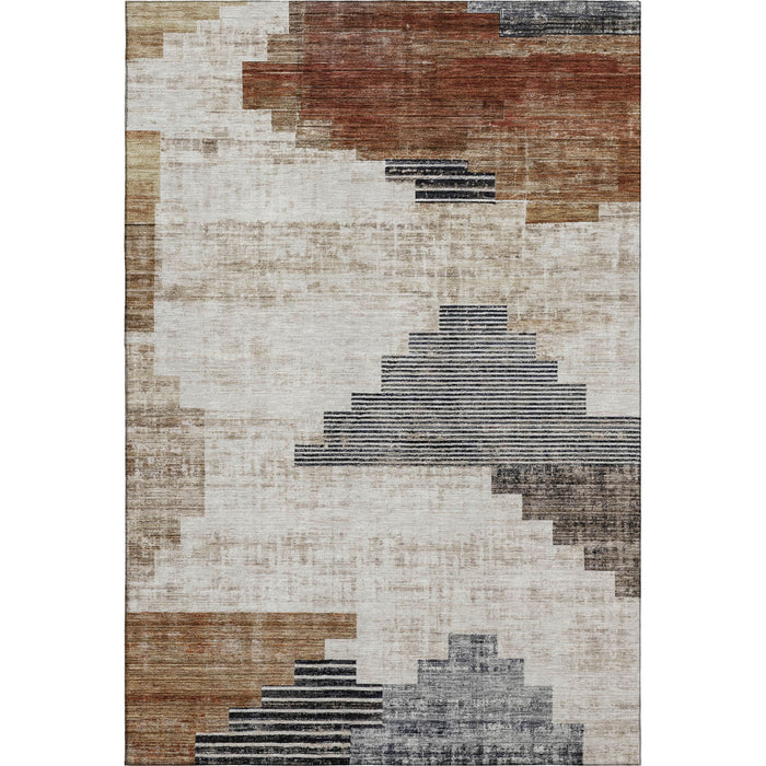 10' X 14' Geometric Washable Area Rug With UV Protection (704939) - Rust / Gray