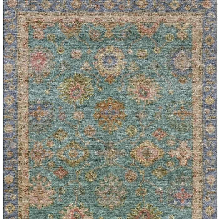 10' X 14' Oriental Washable Area Rug With UV Protection (716425) - Teal / Blush