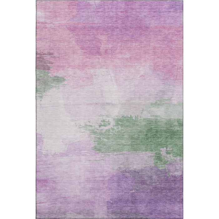 10' X 14' Abstract Washable Area Rug With UV Protection (694176) - Lilac / Green / Pink