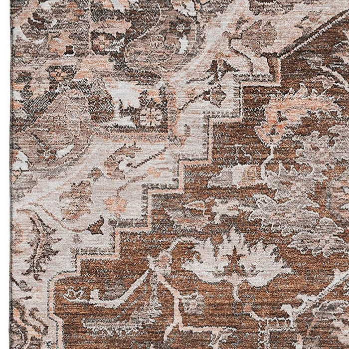 9' X 12' Floral Medallion Washable Area Rug With UV Protection - Terra Cotta