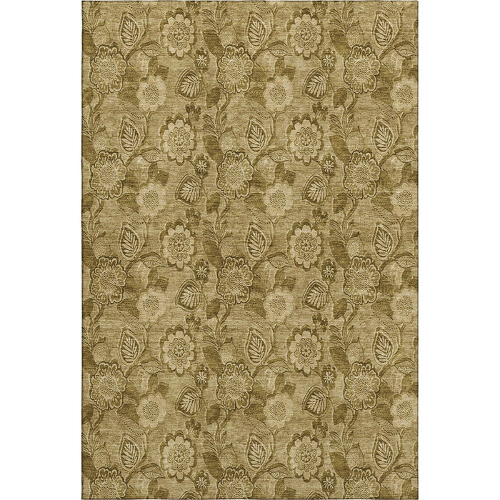 10' X 14' Floral Washable Area Rug With UV Protection (708796) - Coffee / Beige