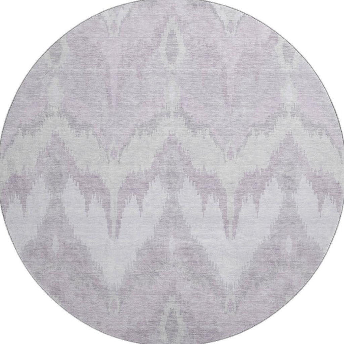 8' Ikat Washable Round Rug With UV Protection - Lavender And Silver