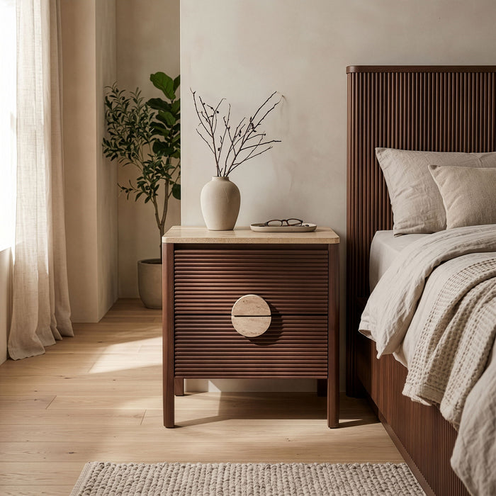 Varenna 22-inch acacia wood nightstand by Meridian Furniture with a natural wood finish and simple, modern design