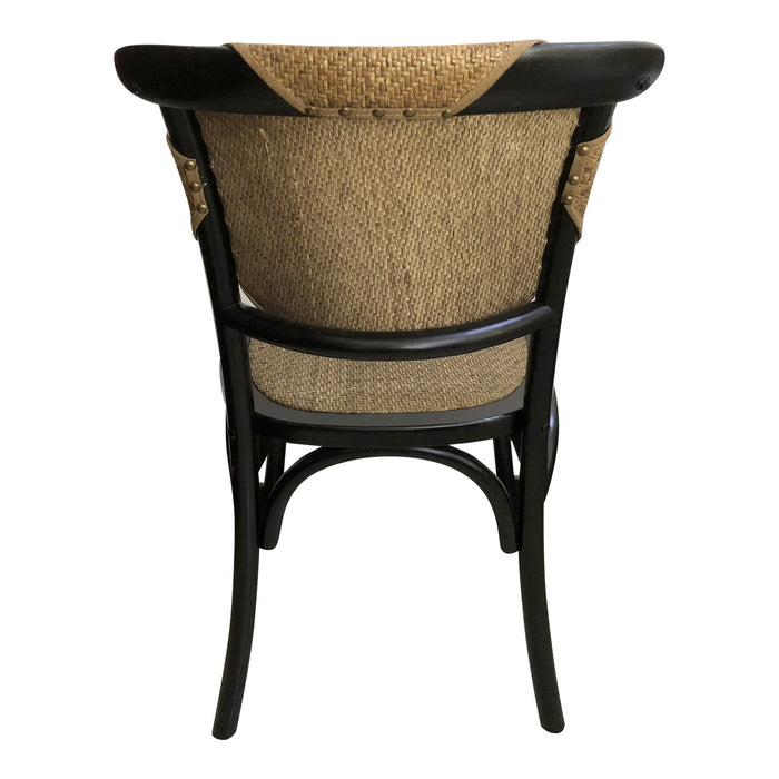 Solid Wood Rattan Partially Open Back Dining Side Chairs (Set of 2) - Beige / Black