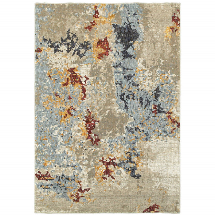 5' x 7' Abstract Power Loom Modern Area Rug - Beige And Blue