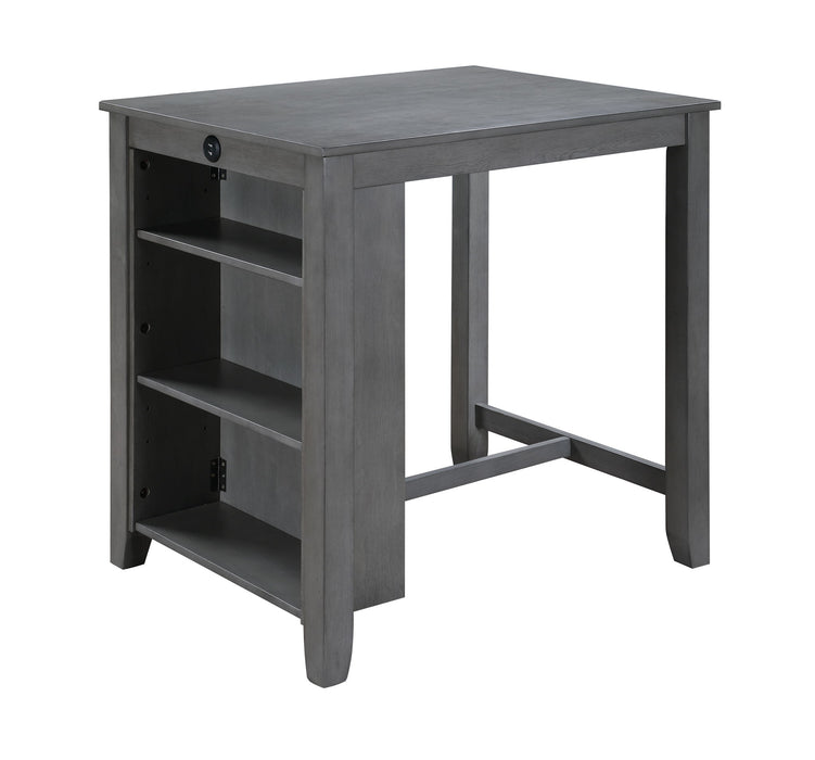 Giga Graham 3-piece small space counter height dining table set with shelves and two chairs, perfect for compact dining areas.