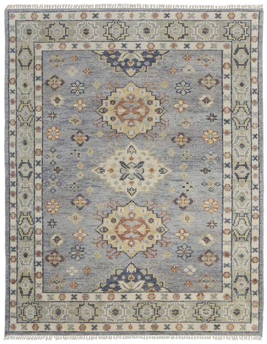 8' x 10' Wool Geometric Hand Knotted Area Rug With Fringe - Gray Blue And Taupe