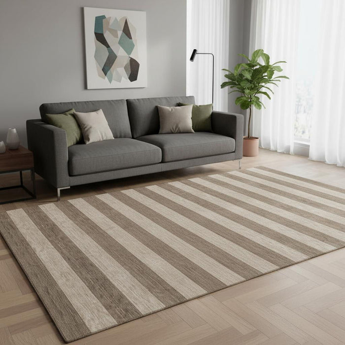 5' X 8' Striped Washable Area Rug With UV Protection (647736) - Coffee / Beige