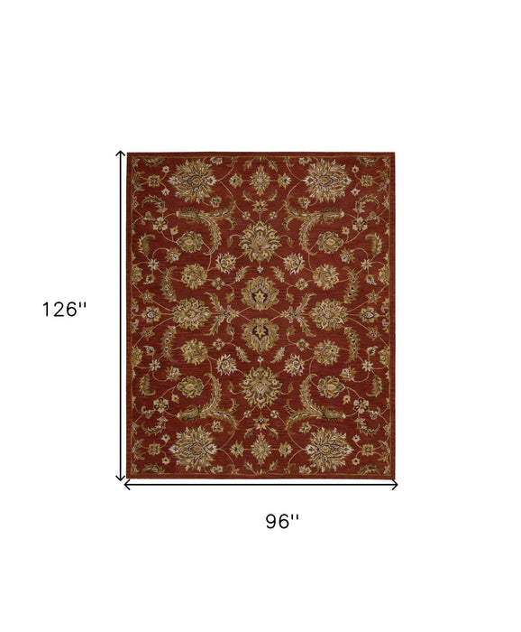 8' X 11' Wool Floral Handmade Area Rug (552867) - Red and Green