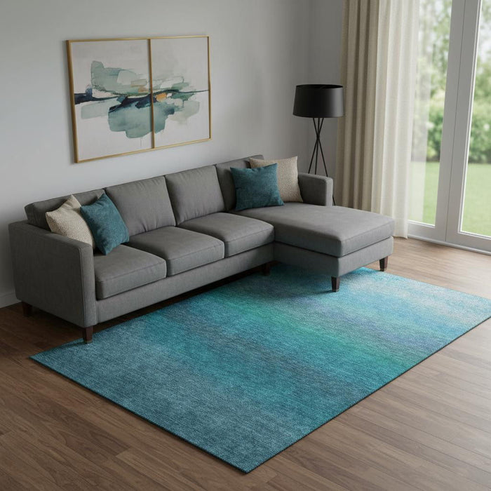10' X 14' Ombre Washable Area Rug With UV Protection (710963) - Teal / Sky Blue