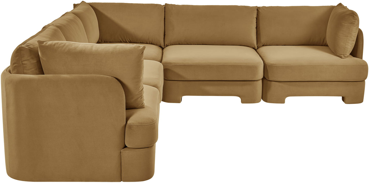 Meridian Furniture Hammond velvet performance fabric 5-piece corner sectional sofa with plush upholstery and modern design.