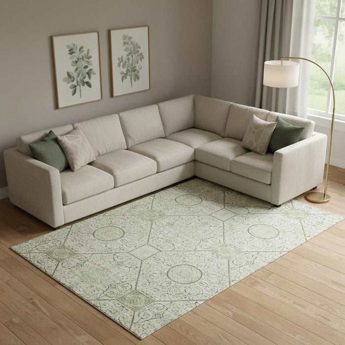 10' X 14' Geometric Washable Area Rug With UV Protection (700017) - Artichoke Green / Ivory