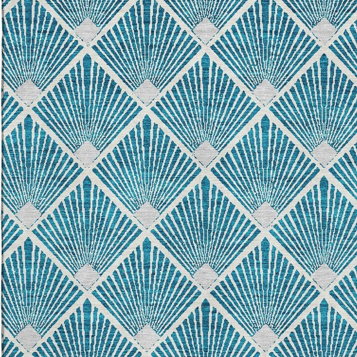 10' X 14' Abstract Geometric Washable Area Rug With UV Protection (672725) - Teal / Ivory