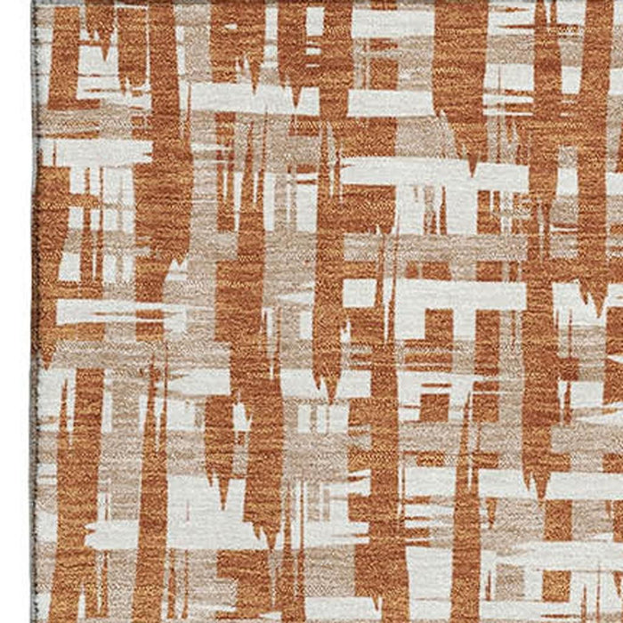 10' X 14' Abstract Geometric Washable Area Rug With UV Protection (683021) - Terra Cotta / Ivory / Beige