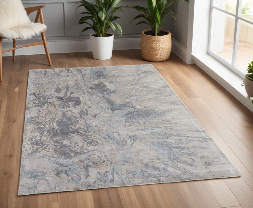 4' x 6' Abstract Hand Tufted Worn Faded Area Rug - Gray Tan And Green