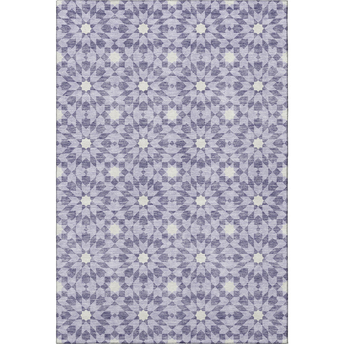 8' X 10' Geometric Washable Area Rug With UV Protection - Lilac And Ivory