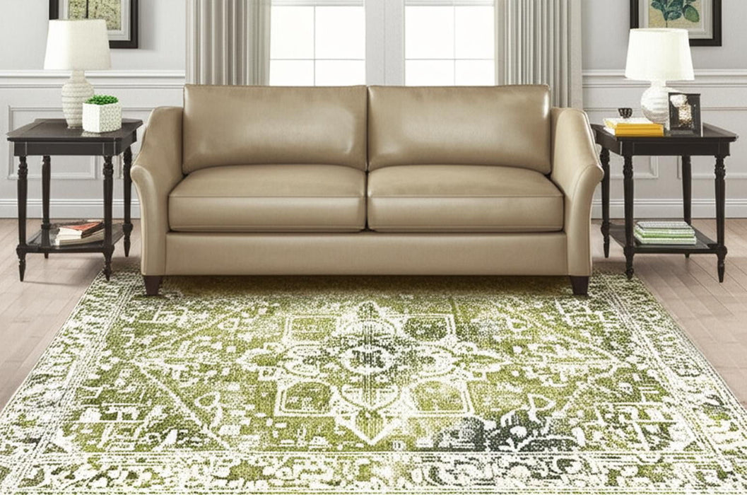 5' X 7' Tribal Washable Area Rug With UV Protection (609868) - Green / Beige