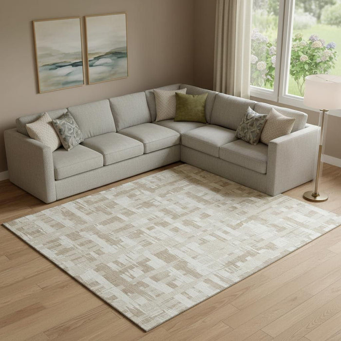 10' X 14' Striped Washable Area Rug With UV Protection (705719) - Taupe / Beige