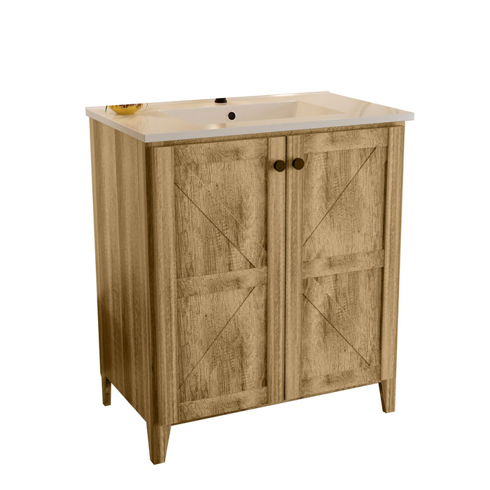 Giga folding floor cabinet with ceramic sink, space-saving vanity unit featuring sleek white finish and compact design