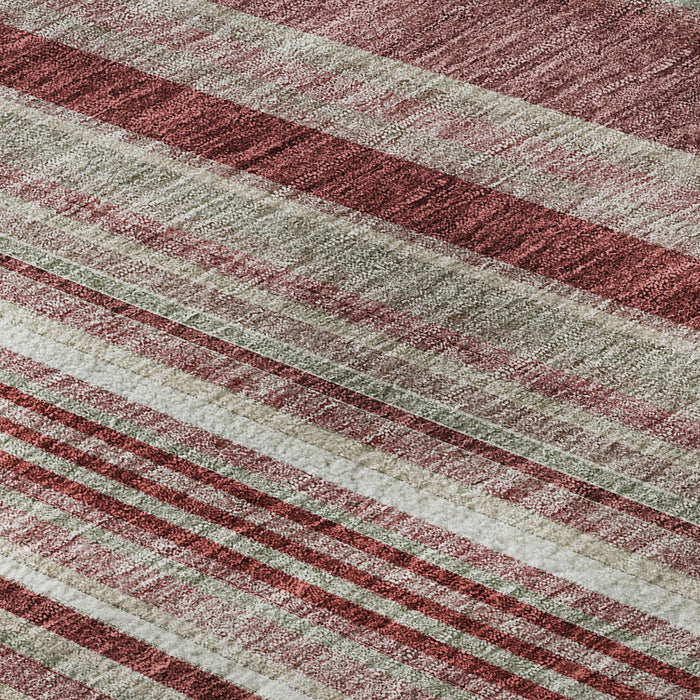 10' X 14' Striped Washable Area Rug With UV Protection (677483) - Burgundy / Gray / Ivory