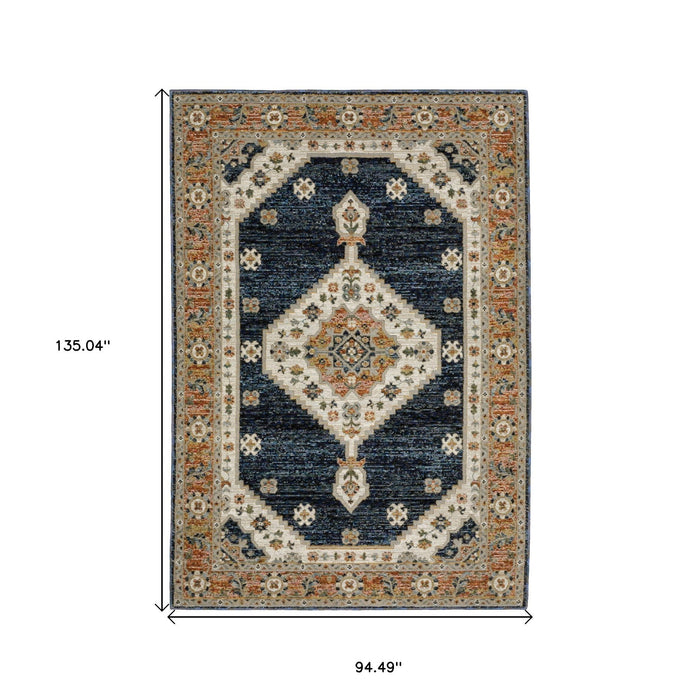 8' X 11' Medallion Area Rug - Blue And Orange