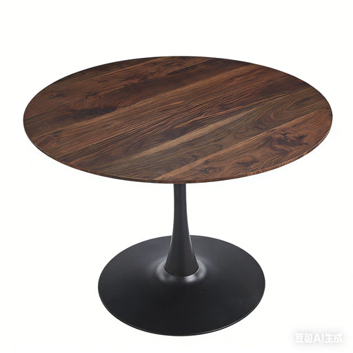 Giga Mid-Century Tulip Dining Table with round wooden top and sleek pedestal base, ideal for modern dining rooms.