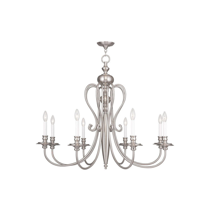 32" Eight Light Dimmable Chandelier With Shades - Nickel
