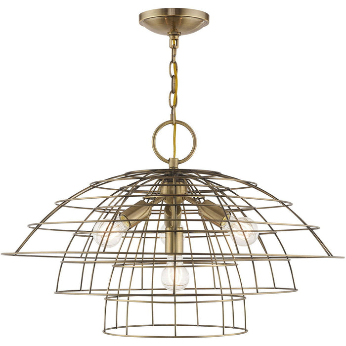 Four Light Dimmable Chandelier With Shades - Antiqued Brass